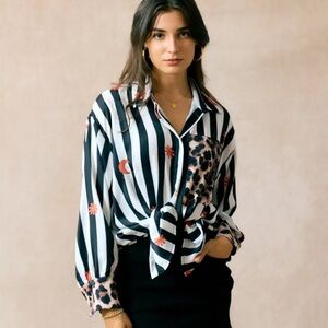 ShopEvelynne Black and White Striped Button Down Shirt